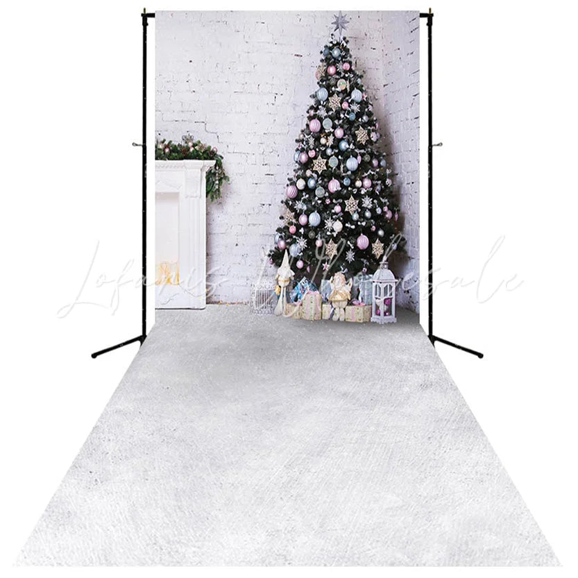 Lofaris White Brick Wall Christmas Tree Photography Backdrop