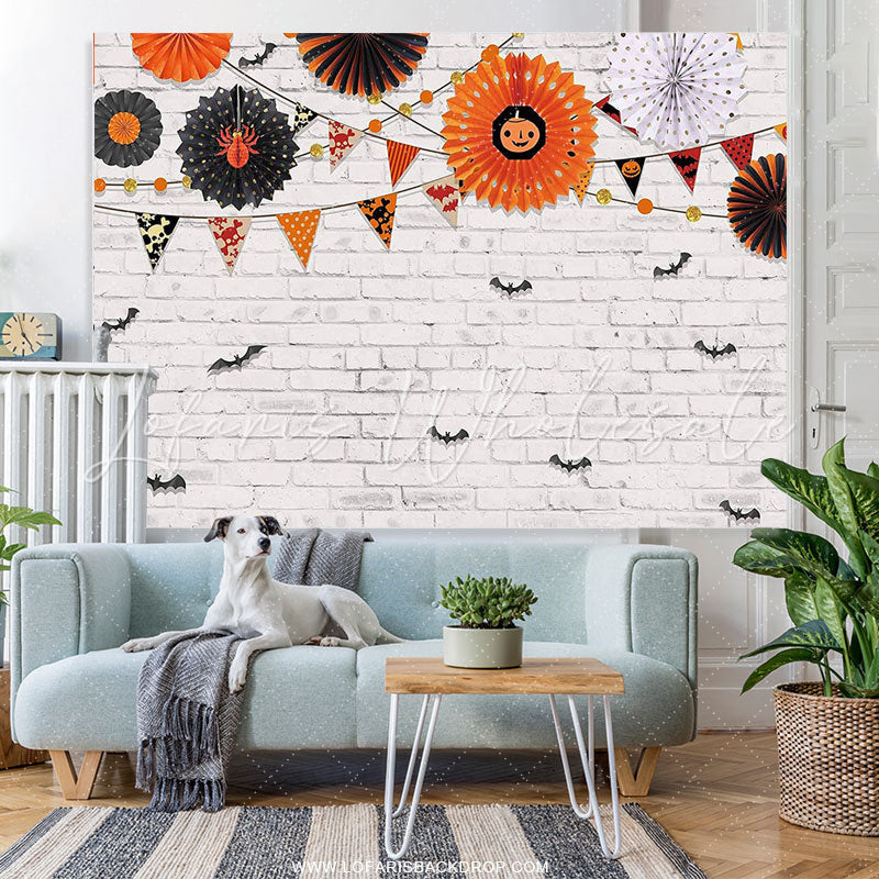 Lofaris White Brick Wall Flying Bats Newborn Baby Shower Party Backdrop