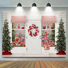 Lofaris White Christmas Store With Gifts And Lollipops Backdrop
