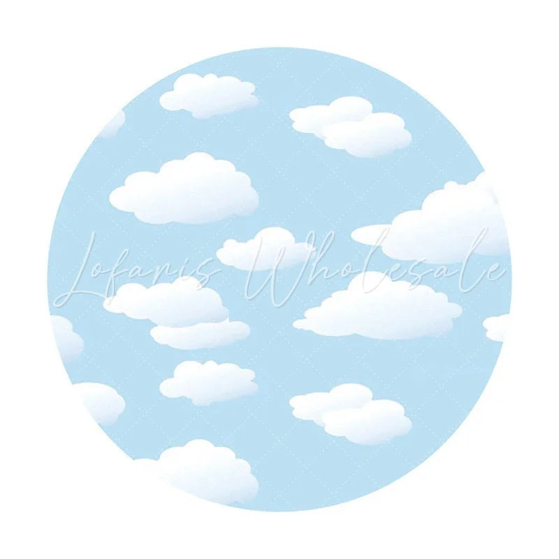 Lofaris White Clouds Blue Round Happy Birthday Backdrop For Boy
