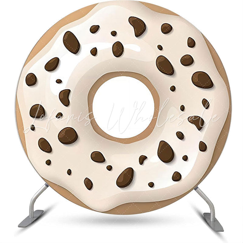 Lofaris White Cream Chocolate Doughnut Round Party Backdrop