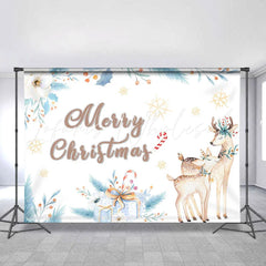 Lofaris White Floral And Elk Blue Leaves Chrismas Backdrop
