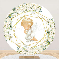 Lofaris White Floral And Little Kids Round Baby Shower Backdrop