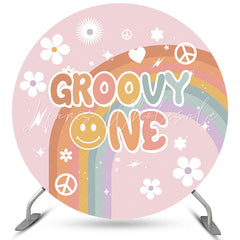 Lofaris White Floral And Rainbow Happy Birthday Circle Backdrop