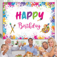 Lofaris White Graffiti Wall Happy Birthday Backdrop Decoration