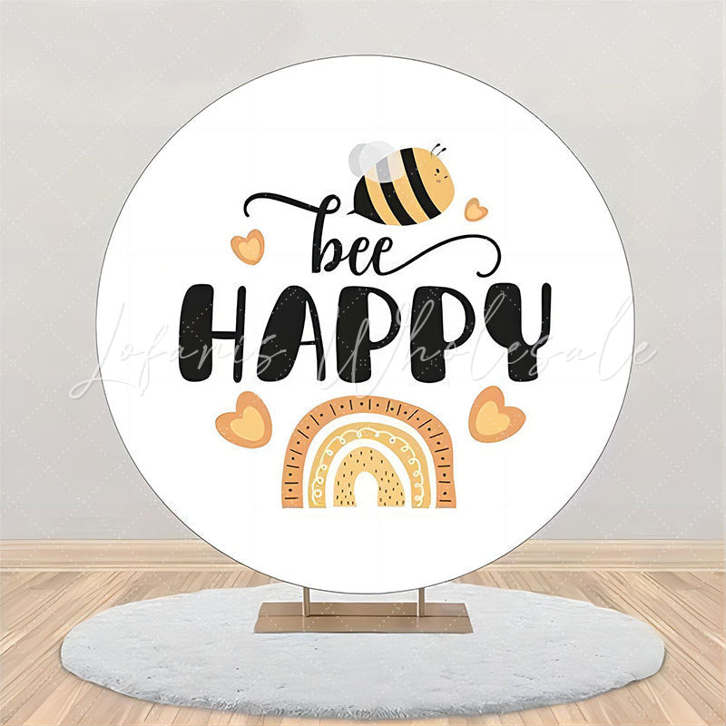 Lofaris White Honeybee Arch Rainbow Round Birthday Backdrop