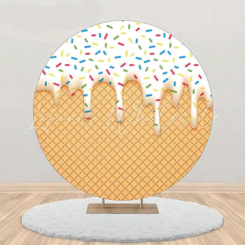 Lofaris White Ice Cream Candy Rhombus Plaid Circle Backdrop