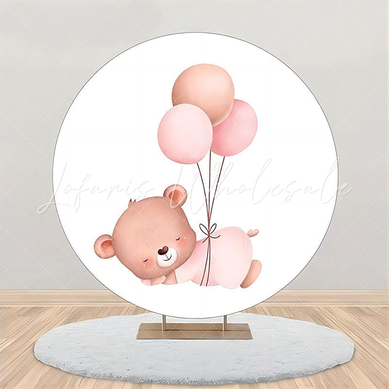 Lofaris White Sleep Bear Balloon Round Baby Shower Backdrop