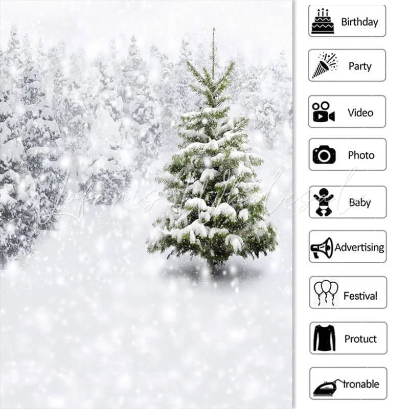 Lofaris White Snow Tree Winter Christmas Backdrop For Party