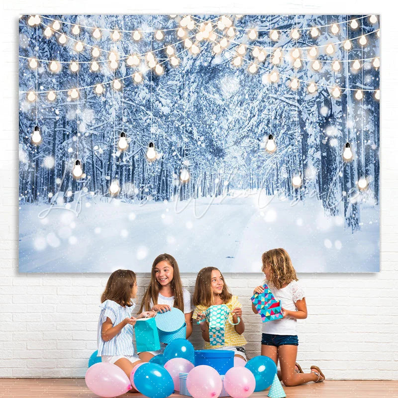 Lofaris White Snowfield Glitter Light Woods Christmas Backdrop