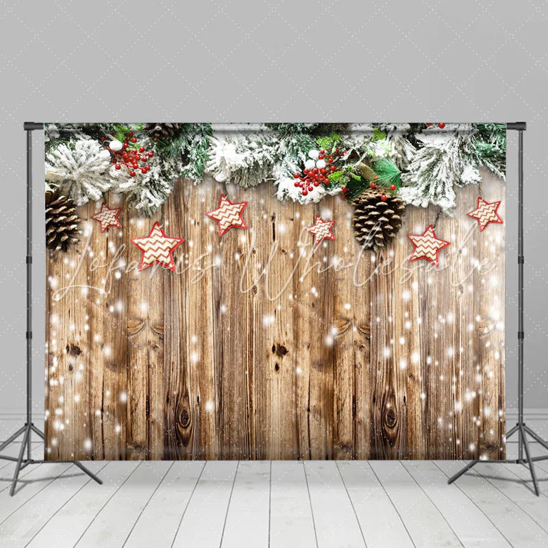 Lofaris White Snowy Christmas Tree With Stars Wooden Backdrop