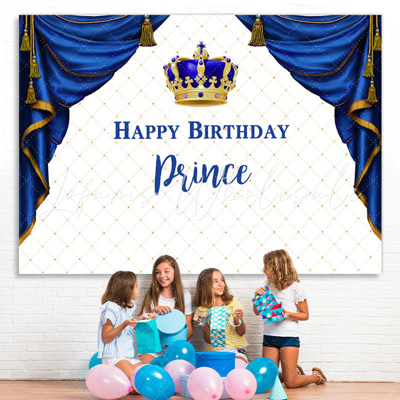 Lofaris White Square And Crown Prince Happy Birthday Backdrop