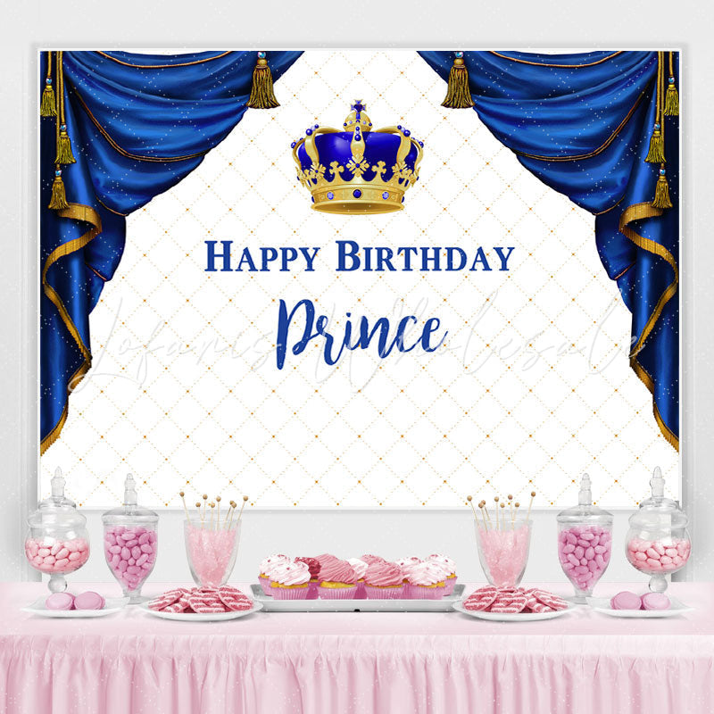 Lofaris White Square And Crown Prince Happy Birthday Backdrop