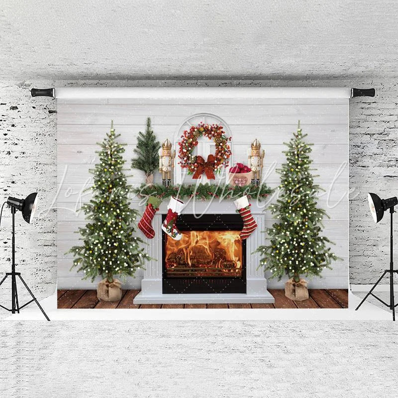 Lofaris White Stripe Fireplace Christmas Backdrop For Party