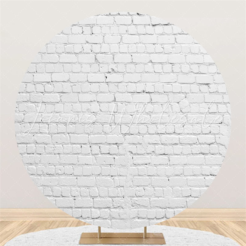 Lofaris White Striped Wall Tiles Happy Birthday Round Backdrop