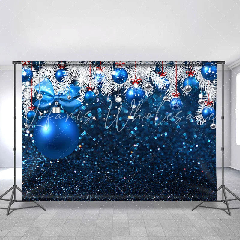 Lofaris White Tree Blue Balls Glitter Bokeh Backdrops for Christmas