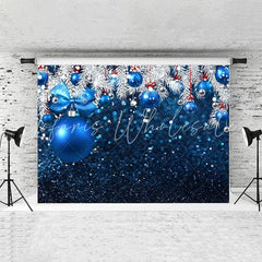 Lofaris White Tree Blue Balls Glitter Bokeh Backdrops for Christmas