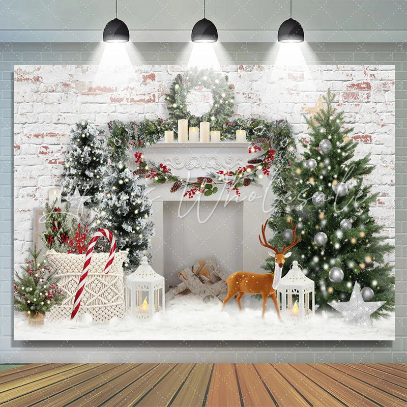 Lofaris White Wall Brick Happy Holiday Christmas Backdrop