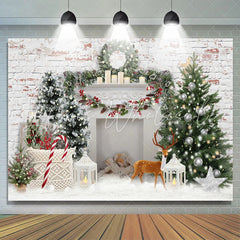 Lofaris White Wall Brick Happy Holiday Christmas Backdrop
