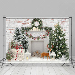 Lofaris White Wall Brick Happy Holiday Christmas Backdrop
