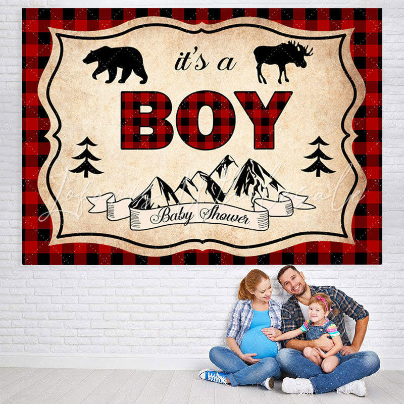 Lofaris Wild Animal Its A Boy Red Plaid Backdrop for Baby Shower