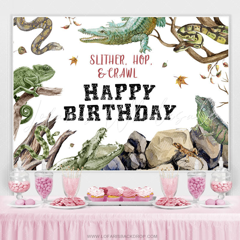 Lofaris Wild Animals Slither Hop Crawl Happy Birthday Backdrop