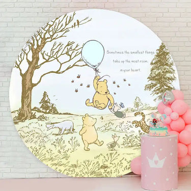 Winnie the Pooh themed backdrop.