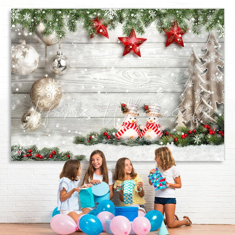 Lofaris Winter Christmas Tree Snow Wooden Decoration Photo Backdrops