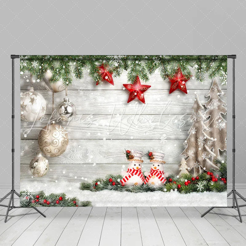 Lofaris Winter Christmas Tree Snow Wooden Decoration Photo Backdrops