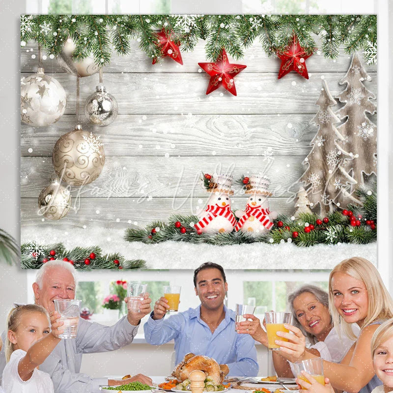 Lofaris Winter Christmas Tree Snow Wooden Decoration Photo Backdrops