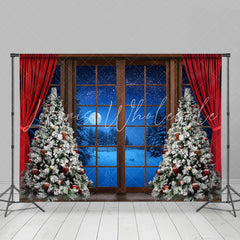Lofaris Winter Night Christmas Tree Window Curtain Backdrop