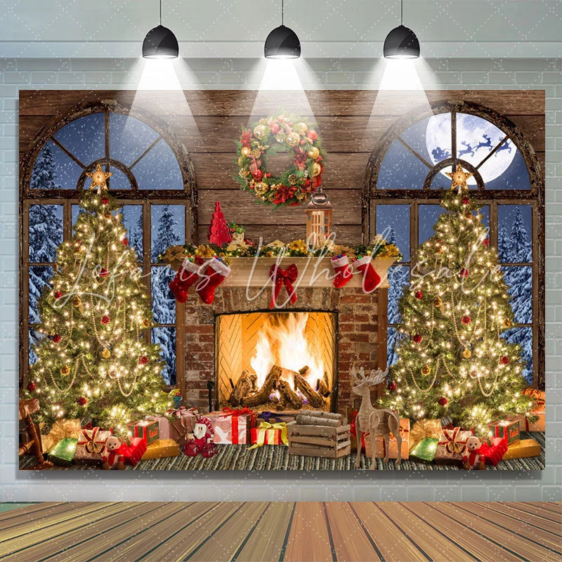 Lofaris Winter Night Closet Theme Merry Christmas Tree Backdrop