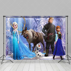 Winter Olaf Elk Cartoon Frozen Princess Birthday Backdrop For Girls