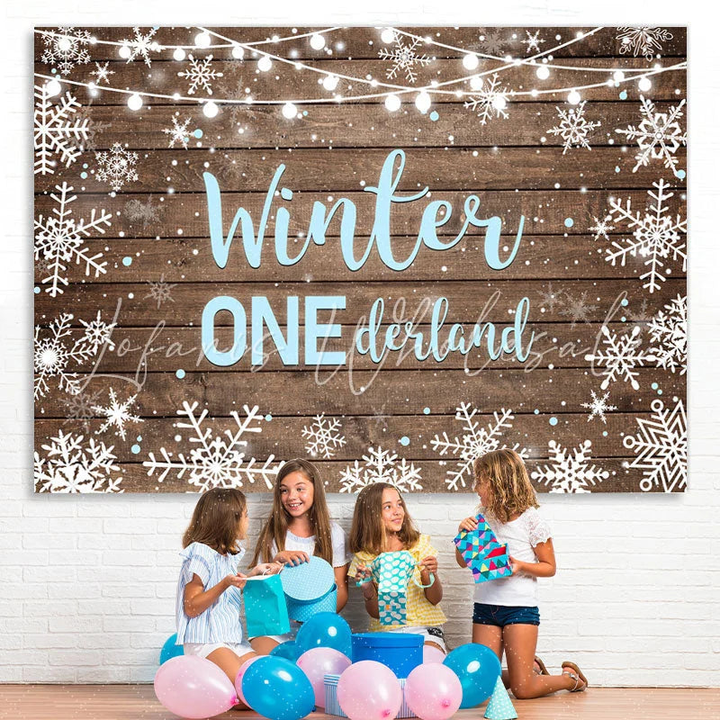 Lofaris Winter Onederland Snowflake Wood Boy Birthday Backdrop
