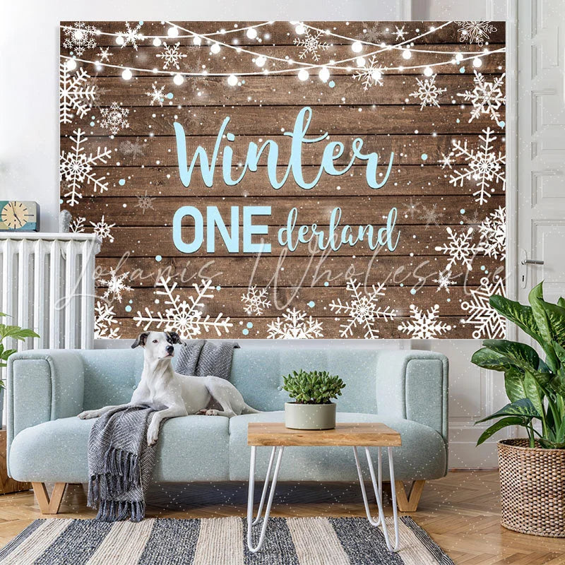 Lofaris Winter Onederland Snowflake Wood Boy Birthday Backdrop
