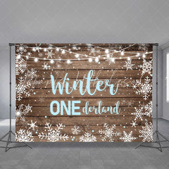 Lofaris Winter Onederland Snowflake Wood Boy Birthday Backdrop