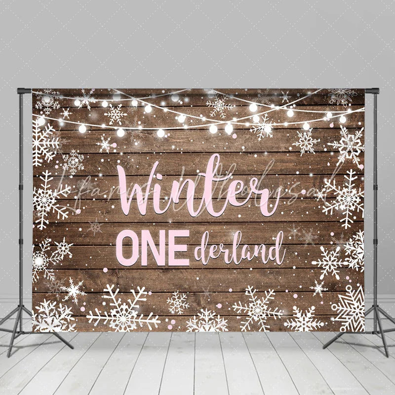Lofaris Winter Onederland Snowflake Wood Girl Birthday Backdrop