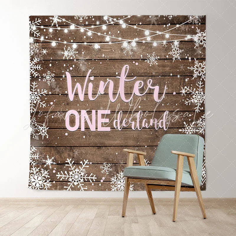 Lofaris Winter Onederland Snowflake Wood Girl Birthday Backdrop