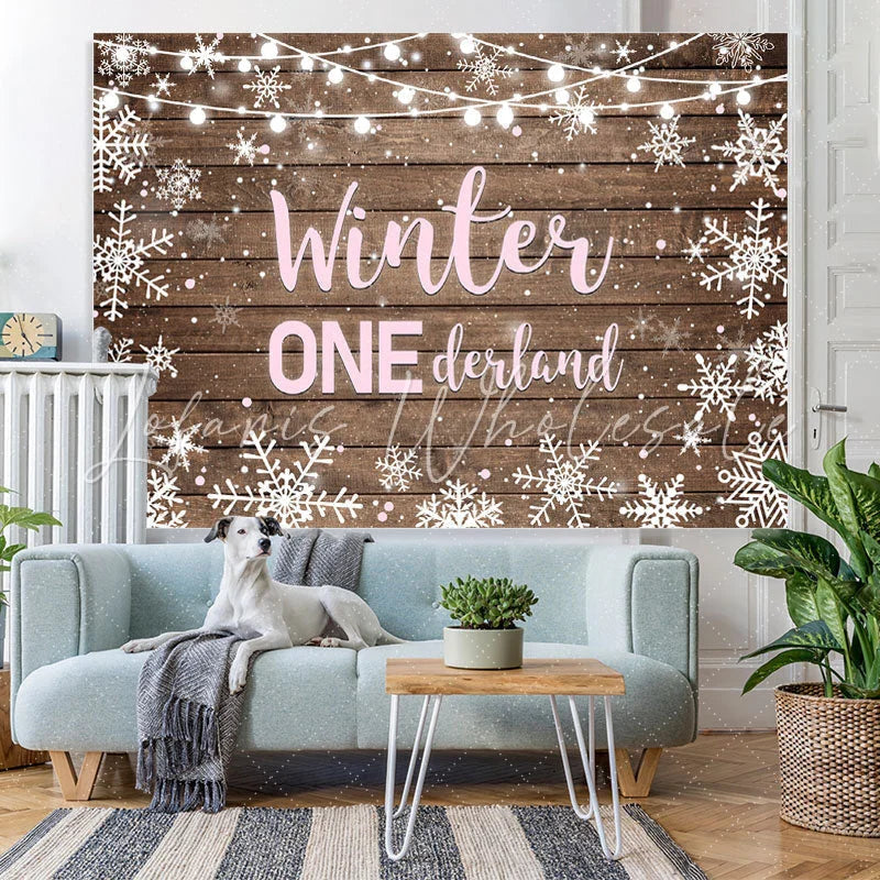 Lofaris Winter Onederland Snowflake Wood Girl Birthday Backdrop