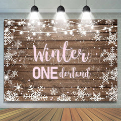 Lofaris Winter Onederland Snowflake Wood Girl Birthday Backdrop