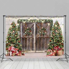 Lofaris Winter Tree Christmas Wood Door Backdrop for Photoshoot Decoration