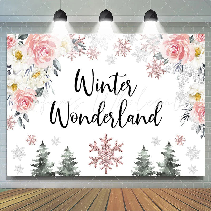 Lofaris Winter Wonderland Floral Snowflake Pine Backdrop