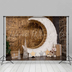 Lofaris Wooden Floor Moon Glitter Light Christmas Backdrop