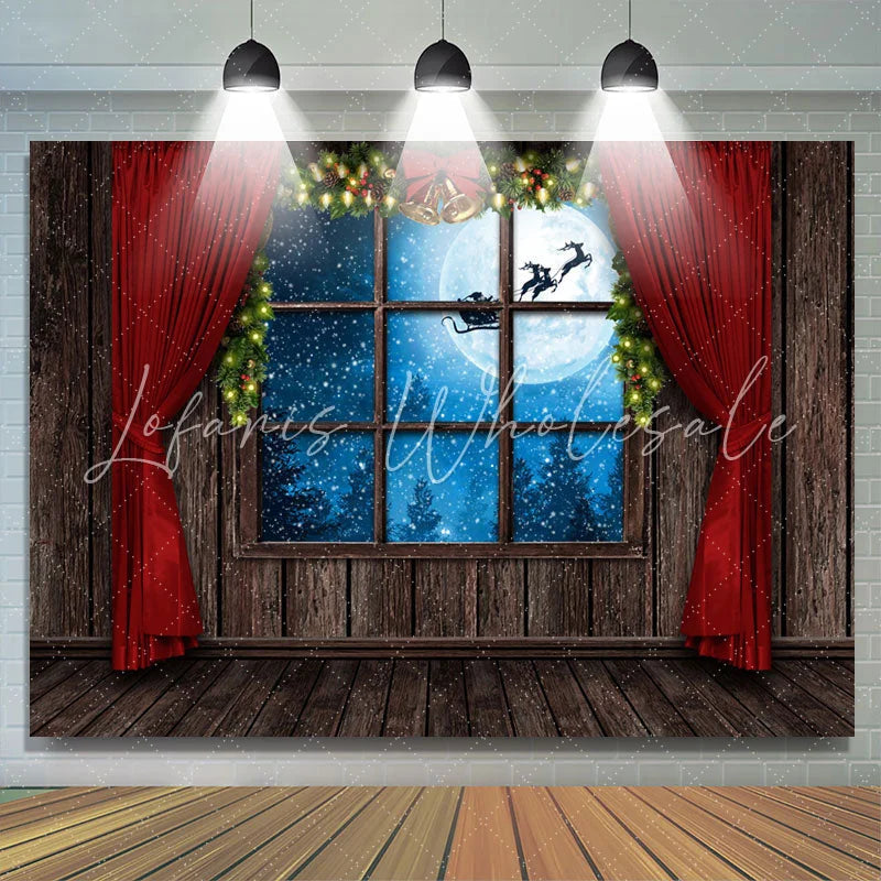 Lofaris Wooden House With Snowy Night Merry Christmas Backdrop