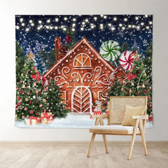 Lofaris Xmas Tree Cartoon Gingerbread House Christmas Backdrop
