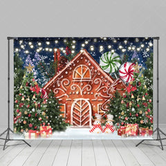 Lofaris Xmas Tree Cartoon Gingerbread House Christmas Backdrop