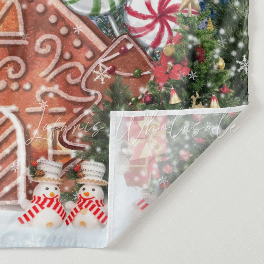 Lofaris Xmas Tree Cartoon Gingerbread House Christmas Backdrop