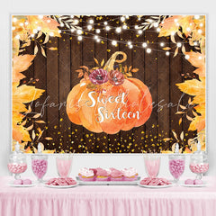 Lofaris Yellow Leaves Pumpkin Board Photo Backdrop for Sixteen Birthday
