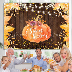 Lofaris Yellow Leaves Pumpkin Board Photo Backdrop for Sixteen Birthday