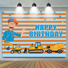 Lofaris Yellow Truck And Boy Stripes Happy Birthday Backdrop